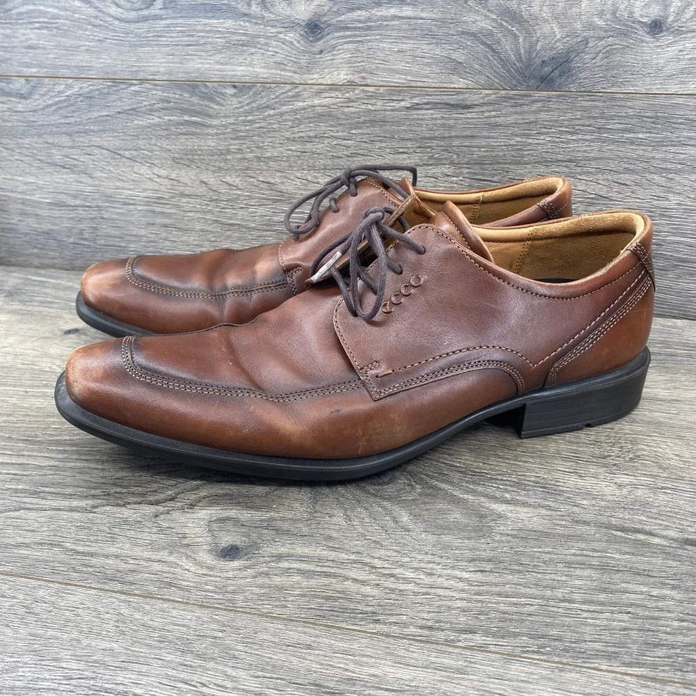 ECCO Helsinki Bicycle Toe Oxford Mens EU 45 Brown Leather Lace Up Dress Shoes
